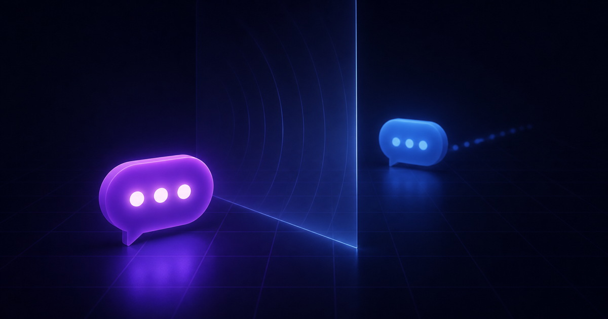 Two chat bubbles separated by a translucent boundary, representing avoidant attachment