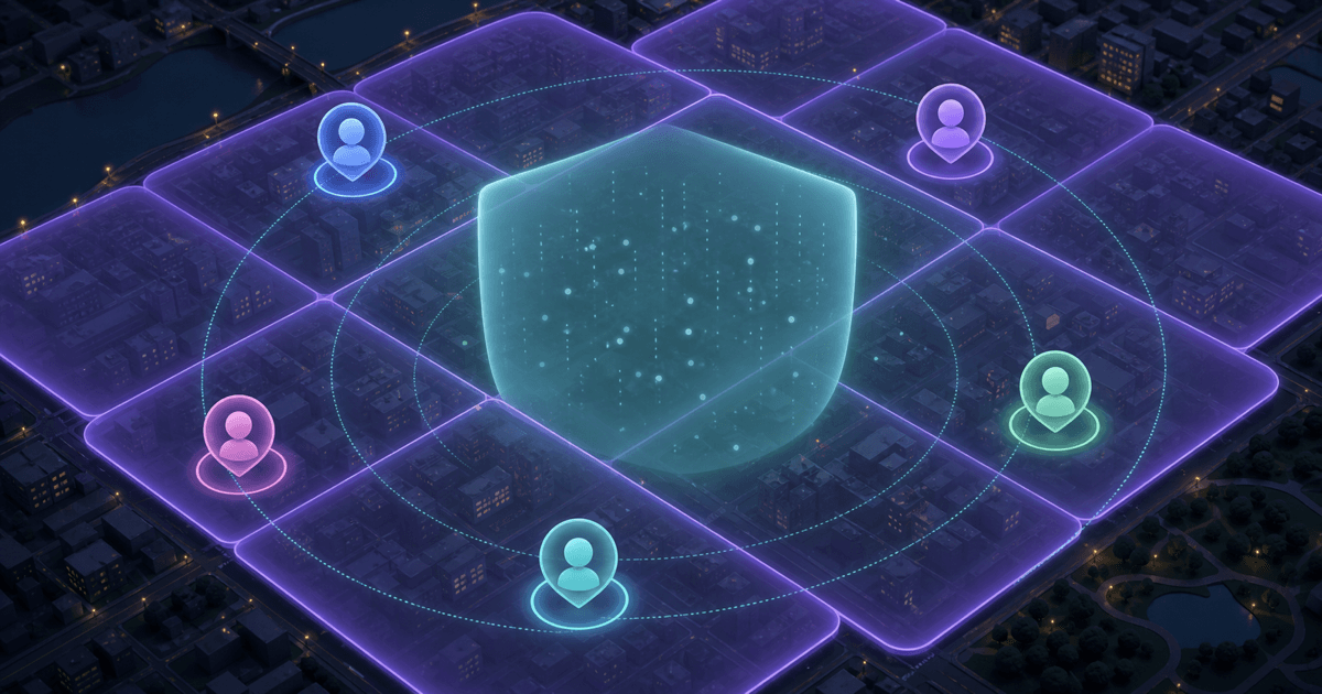 Approximate location grid and rough distance rings protecting people in nearby chat