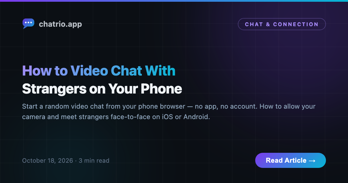 A smartphone showing a live random video chat between two strangers, running in a mobile browser with no app installed
