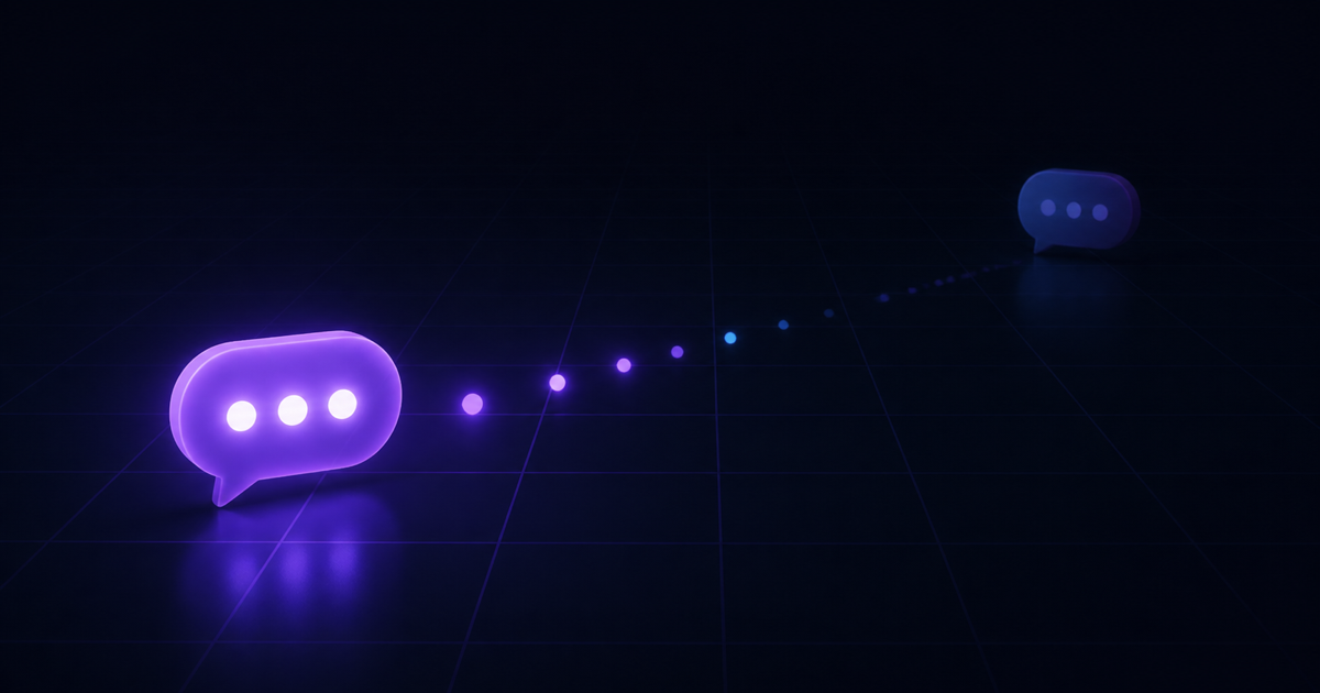 A trail of message bubbles fading into the distance, representing breadcrumbing