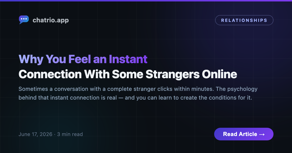 Two chat bubbles connected by a shared spark of interest, representing topic-based matching